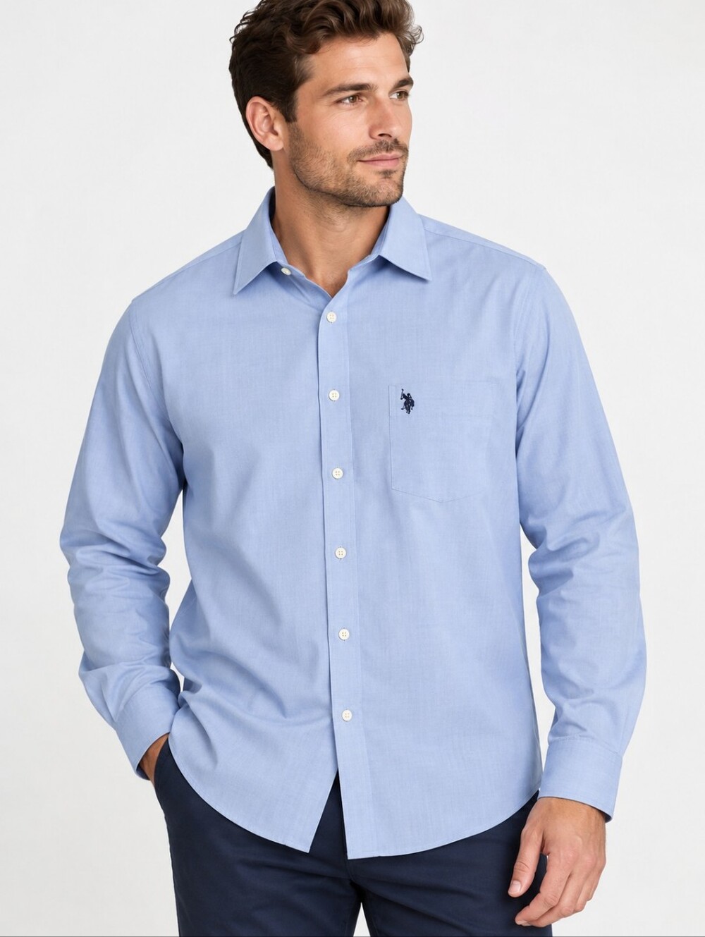 U.S. Polo Assn. Men’s Light Blue Herringbone Button Down Shirt XXL